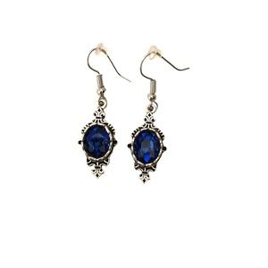 Crystal Dangle Cubic Zirconia Oval Women's Silver/Blue Earrings